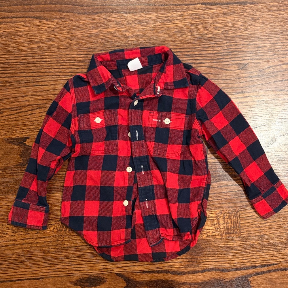 GAP Kids Red and Black Plaid Button-Down Heavy Weight Shirt